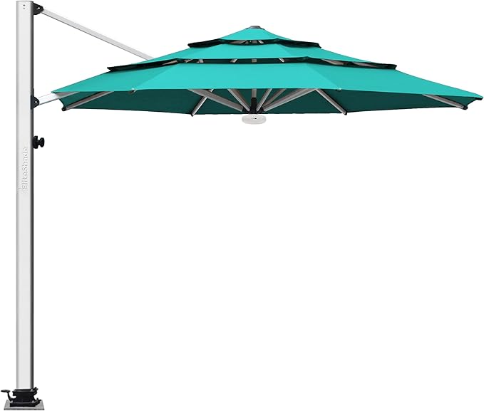 EliteShade USA APOLLO 3-Tier 11FT Full Aluminum Cantilever Patio Umbrella for Outdoor Restaurant Garden Courtyard Deck Pool and Marketing with Light (No battery), Teal