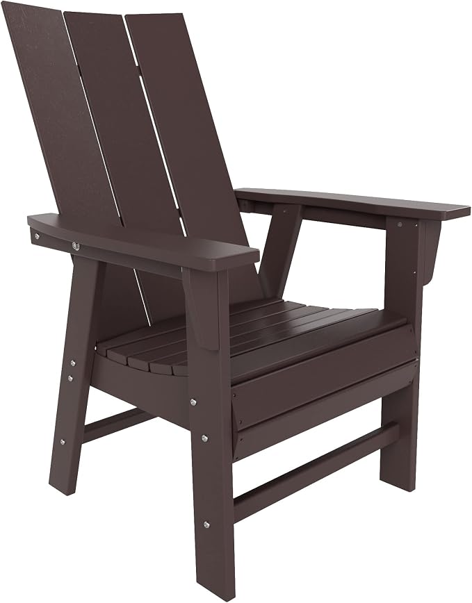 WestinTrends Ashore 5 Pieces Adirondack Outdoor Dining Set, All Weather Poly Lumber Slatted Modern Farmhouse Patio Furniture Set, 47" Trestle Round Table and 4 Adirondack Dining Chair, Dark Brown