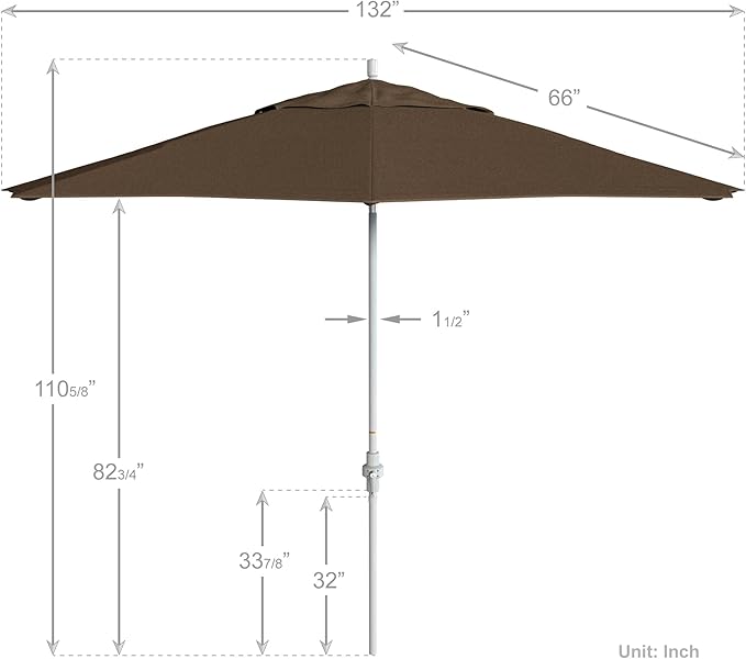 California Umbrella 11Ft Premium Sunbrella Patio Umbrella, Hand-Crank, Tilt-Collar, White Frame, Taupe Fabric