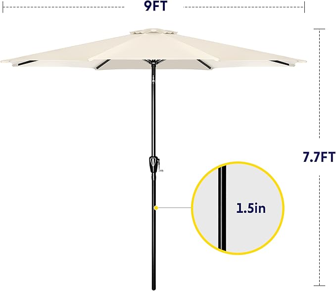 iPower 9ft Patio Umbrella Outdoor Table Umbrellas with 8 Sturdy Ribs, Push Button Tilt and Crank for Yard, Pool and Garden