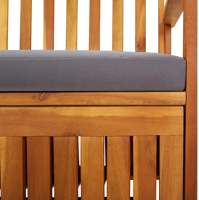 Patio Storage Bench with Gray Cushion, Outdoor Wooden Deck Box, Solid Wood Patio Furniture for Outdoor Cushions, Pool Storage and Garden Tools, 66.9"x24.8"x33.1", -335