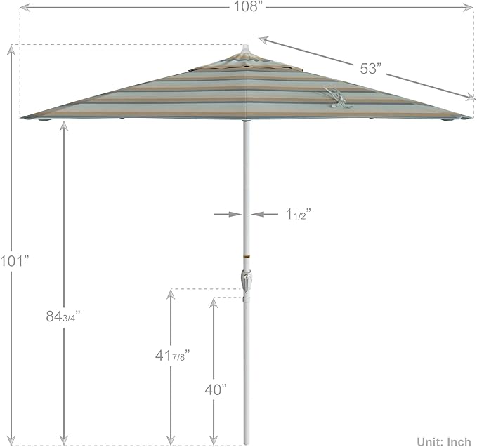 California Umbrella 12-Year Protection 9' Rd Aluminum Patio Umbrella, Crank Lift, Auto Tilt, White Finish, Sunbrella Gateway Mist