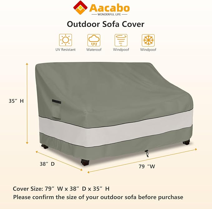 Outdoor Sofa Cover,Patio Loveseat Cover,3-Seater Bench Cover,Waterproof Heavy Duty Patio Furniture Covers,79" W x 38" D x 35" H Inches Grey Green