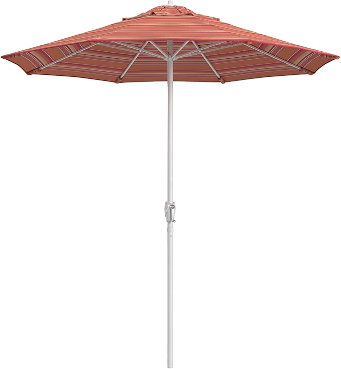California Umbrella 12-Year Protection 7.5-Ft Outdoor Patio Umbrella, Sunbrella Fade-Resistant Fabric, Auto-Tilt, Heavy Duty Aluminum Frame, 8 Reinforced Ribs for Pool or Deck, White Pole, Dolce Mango