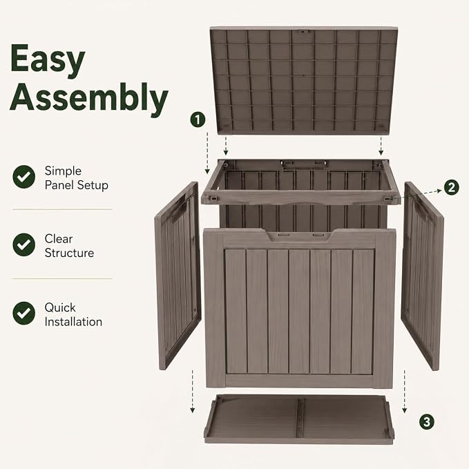 Outdoor Deck Patio Storage Box - 35 Gallon Small Outdoor Deck Box, Plastic Storage Bin with Lid, Outside Toy Box & Pool Storage Container for Cushions, Garden Tools, Towel, Lockable Chest, Brown