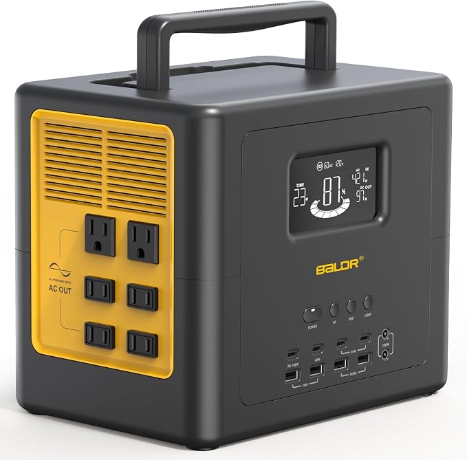 BALDR Portable Power Station 1042Wh Camping Lithium Battery Generator Fast Charging with AC Outlet 1200W Peak Power Bank for Home Backup Outdoor Emergency
