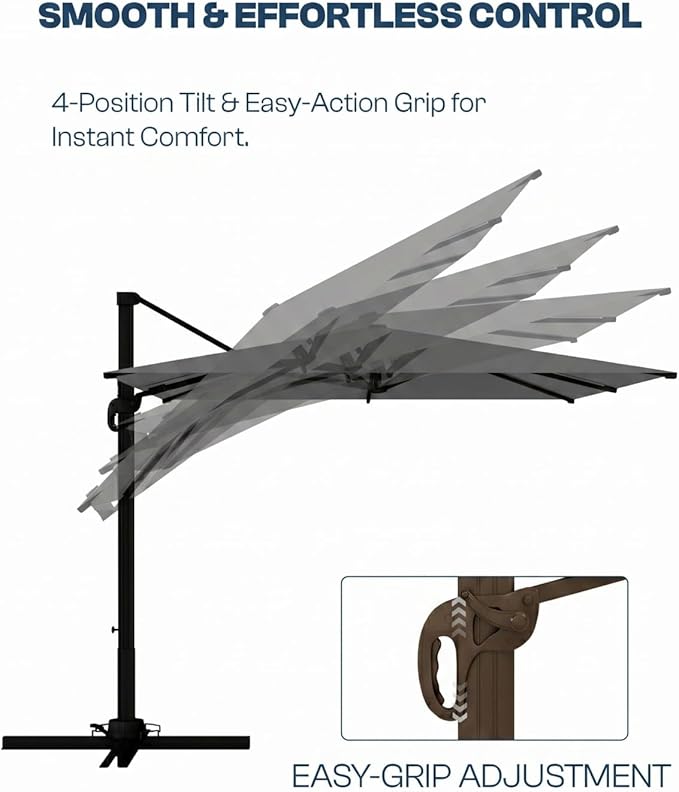 10'×10' Patio Umbrella, Aluminum Cantilever Umbrella with 360°Rotation, Offset Patio Umbrella with Easy Tilt Fade Resistance for Pool Deck Backyard, Charcoal (Base not Included)