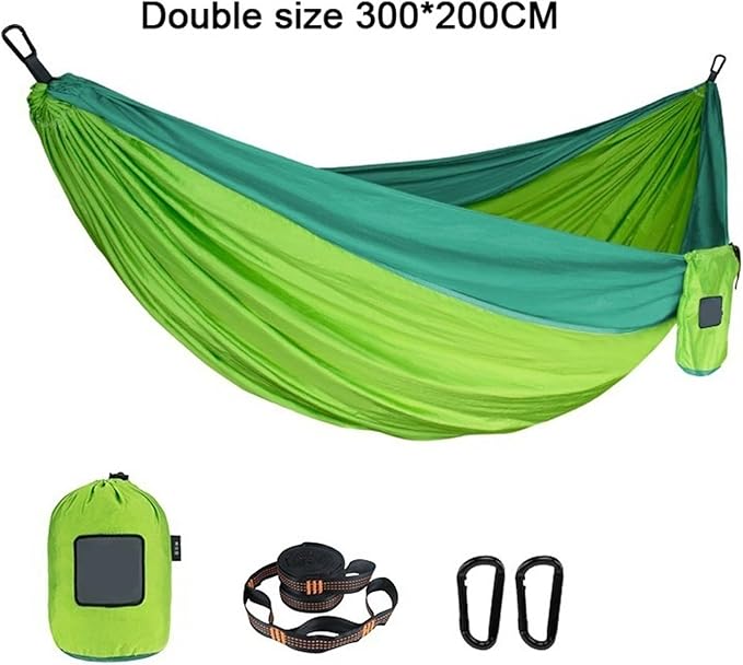 Portable Nylon Parachute Fabric Single and Double Size Outdoor Camping Hiking Garden Hammock(Double Green 2)