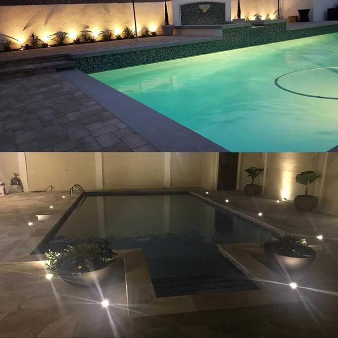 Junview Low Voltage Landscape Lights with Connectors Grated Top Anti-Glare LED Well Lights 12V-24V Waterproof Outdoor In-Ground Light 3000K Landscape Lighting for Garden Yard Deck Pathway (10)
