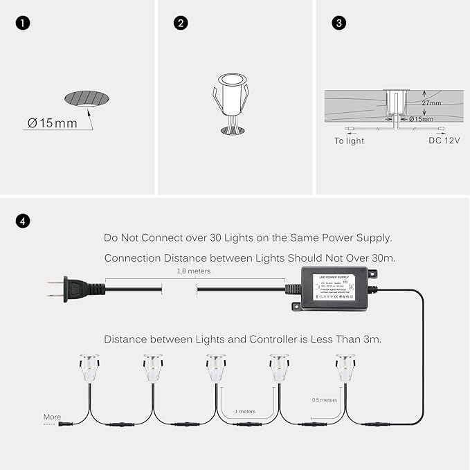 0.7" Tiny LED Deck Lights,Waterproof IP7 Low Voltage Stair Lights Landscape Lighting for Garden,Patio,Stairs Outdoor and Indoor Decoration Security Cool White(Pack of 10)