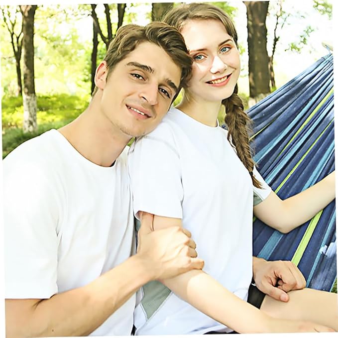Double Hammock Canvas Swing for Outdoor Camping and Travel, Widened Portable Hanging Hammock with Thickened Blue Material, Suitable for Adults and Patio Garden Use