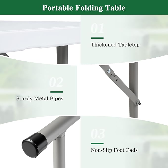 Goplus 4 FT Portable Camping Table, Adjustable Fold-in-Half Table with HDPE Tabletop & Metal Legs, Patio Folding Dining Table with Safety Lock & Carrying Handle for Party, Picnic & Fishing