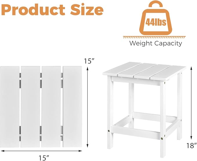 Giantex Outdoor Side Table, 15” Square Wood End Table with Slatted Design, Sturdy Construction, Easy Assembly, Small Patio Coffee Table for Living Room, Balcony, Poolside Bistro Table (1, White)
