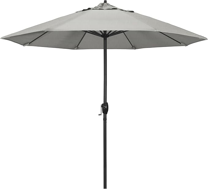 California Umbrella 12-Year Protection 9' Rd Aluminum Patio Umbrella, Crank Lift, Auto Tilt, Black Finish, Sunbrella Granite