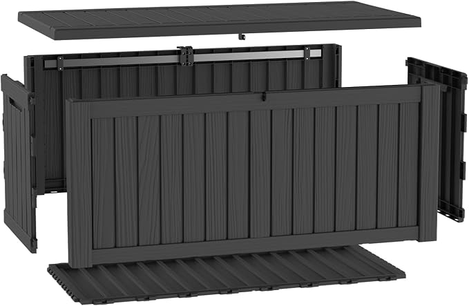 LAUSAINT HOME 180 Gallon Resin Deck Box, Package Delivery Box with Lockable Lid, Waterproof Outdoor Storage Box For Garden Tools, Patio Cushions(180 Gallon,Black)