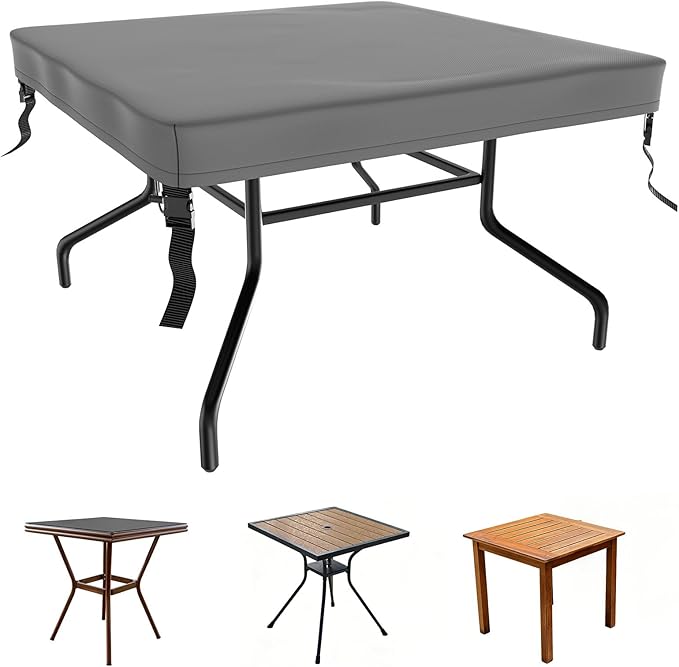 M METERXITY Square Patio Table Cover, 40"L x 40"W x 4"H Rectangular Table Cover for Outdoor Furniture, All-Weather/Waterproof/UV-Resistant, Patio Furniture Protector [Grey]