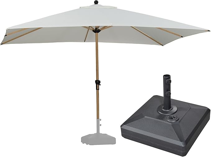 PURPLE LEAF 9' x 12' Patio Umbrella with Base Outdoor Umbrella Market Umbrella with Crank & 8 Ribs Aluminum Rectangular Table Umbrella Outdoor Patio for Backyard, Cream