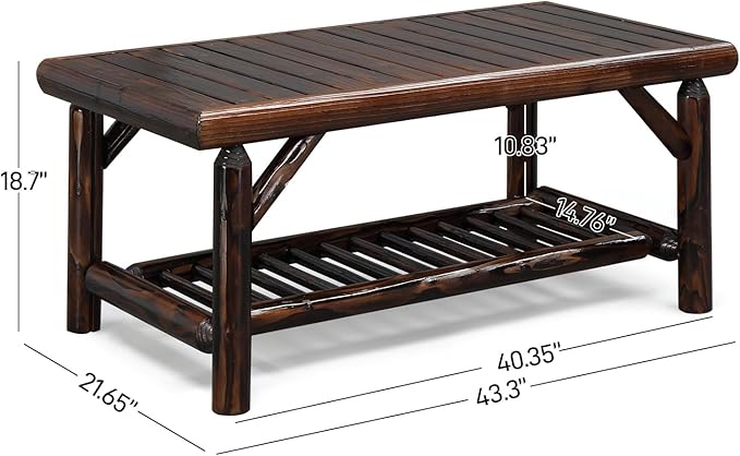 VINGLI Outdoor Patio Furniture Sets 4-Piece, Fir Wood Patio Couch Sets w/Coffee Table, Outdoor Conversation Sectional Set with Removable Cushion for Garden, Lawn, Balcony (Cabonized Color)