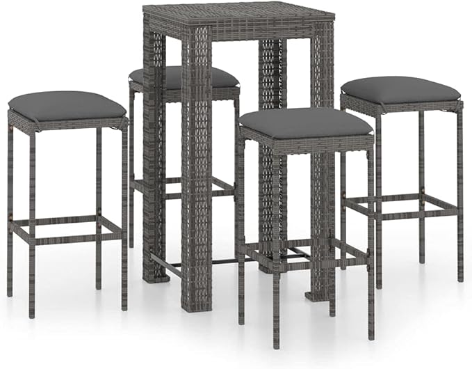 5 Piece Patio Bar Set with Cushions,Garden Table and Chairs Sets,Garden Conversation Sets, Outdoor Patio Furniture,for Patio,Backyard,Garden,Poly Rattan Gray