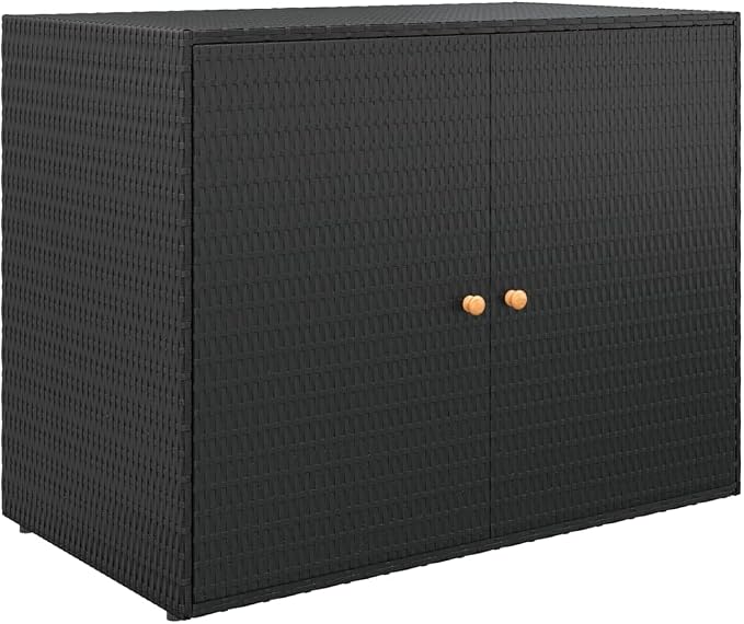 REWIS Garden Storage Cabinet Outside Deck Storage Box Outdoor Patio Storage Backyard Storage Box Furniture Storage Box Black 39.4"x21.9"x31.5" Poly Rattan