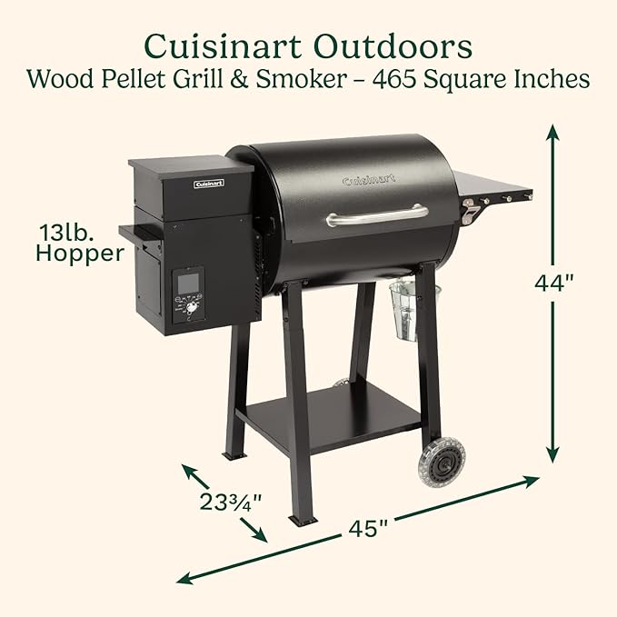 Cuisinart Wood Pellet Grill & Smoker, 465 Square Inches Barrel Pellet Grill for Smoking Meat, Jerky, Vegetables, 8 in 1 BBQ with Digital Control, Auto Start and Temperature Probe