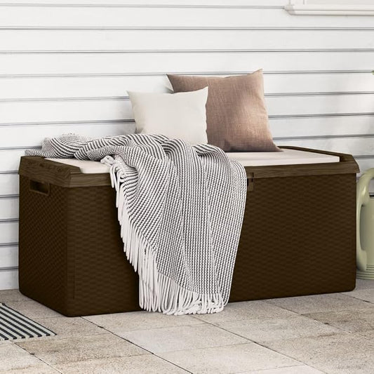 Large Brown Polypropylene Outdoor Storage Box Garden Deck Patio Furniture 92.5 Gallon Capacity UV Resistant for Cushions Tools Pool Toys