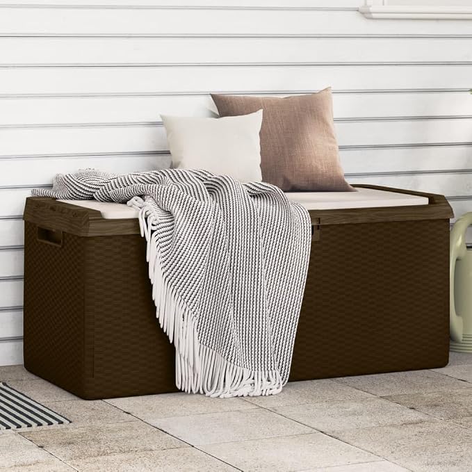 Large Outdoor Garden Storage Box 92.5 Gallons Weather Resistant Deck Box for Patio Furniture Cushions Tools with Seat Capacity Brown