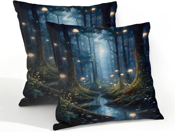 20x20 Inch Outdoor Pillow Covers Set of 2 Waterproof Throw Pillow Covers Decorative Couch Cushion Covers Art Forest River Square Pillowcases Protectors for Patio Garden Sofa