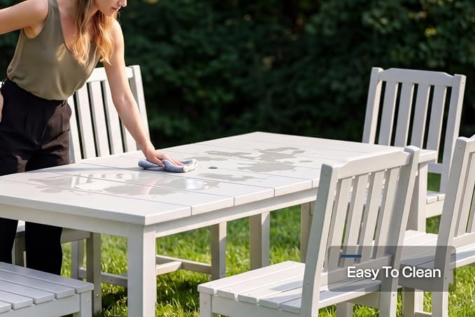 Perli™ 5-Piece Outdoor Dining Set, All-Weather HDPE Patio Furniture with 4 Armless Chairs and Rectangular Table, UV-Resistant 4-Person Set for Deck, Backyard, White