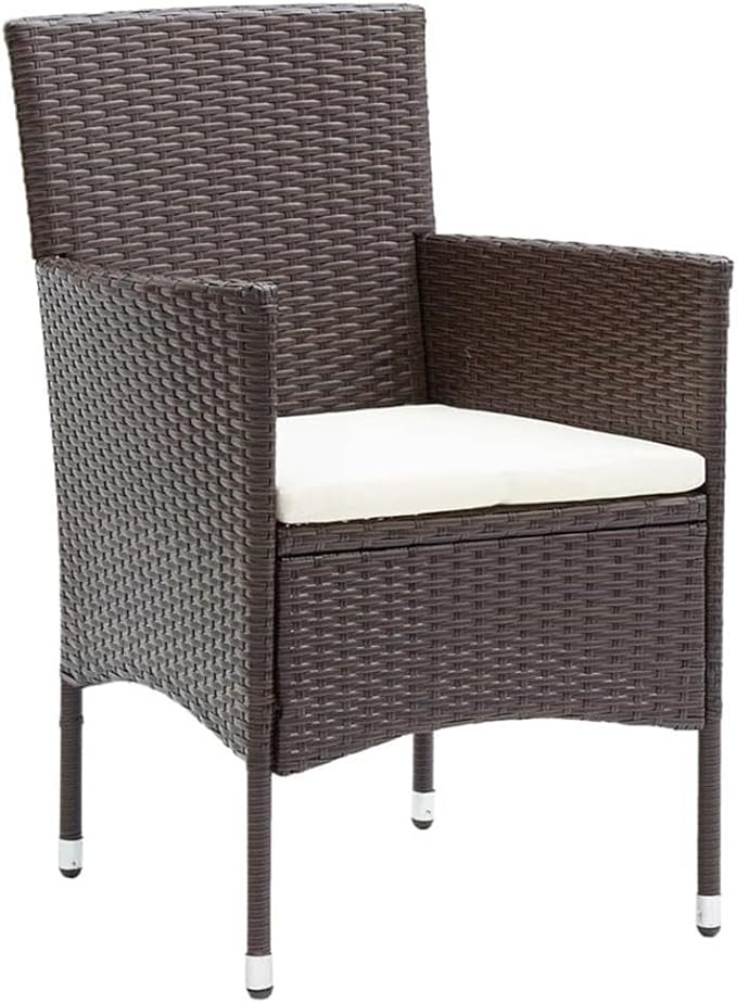 BOWERY HILL 3-Piece Patio Dining Set, Poly Rattan and Powder-Coated Steel, Brown/Cream White Finish, Outdoor Garden Furniture with Cushioned Seats, Modern Design for Terrace or Balcony Dining