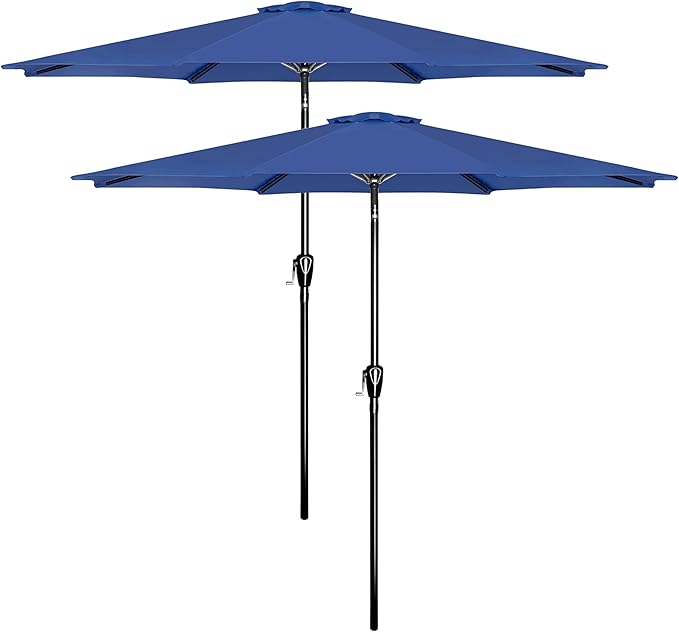 HealSmart 2pcs 9ft Patio Umbrella with Push Button Tilt/Crank, Outdoor Table Market Yard Umbrella with 8 Sturdy Ribs for Garden, Backyard, Deck, Pool, Blue