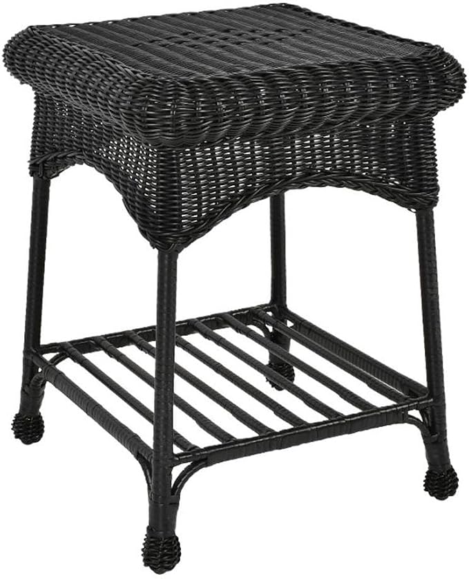 Outdoor Black Wicker End Table