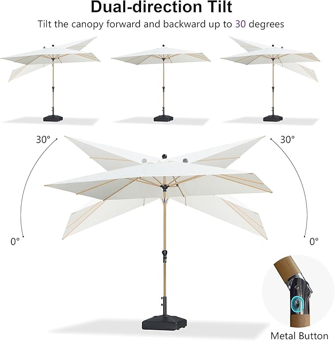 PURPLE LEAF 6.5' x 10' Outdoor Umbrella with Base Patio Umbrella Rectangular Outdoor Table Umbrella with Push Button Tilt & Crank and 8 Ribs Aluminum Market Umbrella for Backyard Deck, Cream