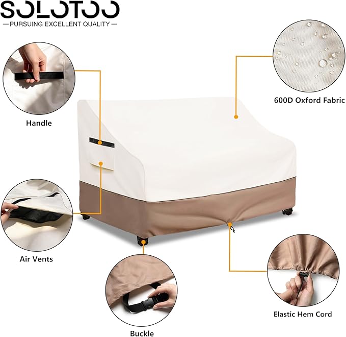 Outdoor Couch Cover Waterproof Heavy Duty Patio Furniture Covers, 79W x 38D x 35H Inches 3 Seater Outdoor Sofa Cover (Beige)