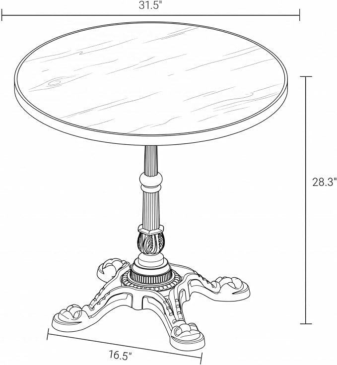 31.5 Inch Round Outdoor Patio Dining Table, Sintered Stone Bistro Table with Cast Iron Pedestal Base for Balcony Garden Poolside Cafe, Seats 2 to 4, Charcoal Marble
