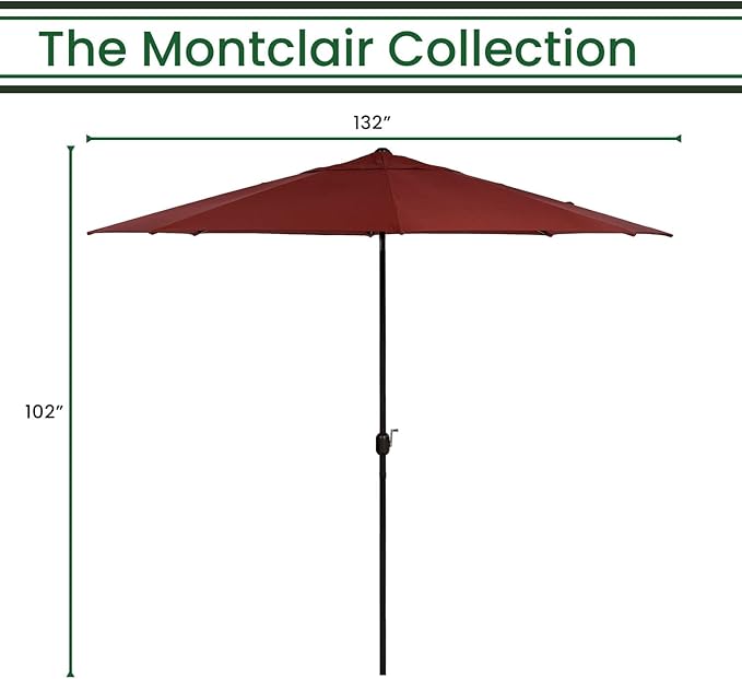 Hanover Montclair 11' Market Outdoor Umbrella, All-Weather, Crank Lever Chili Red