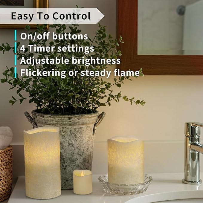 FURORA LIGHTING Ivory Crystallized Real Wax Flickering Candles with Remote and Timer, 4 Pillars and 4 Votives Pack of 8 for Home Décor, Battery Included