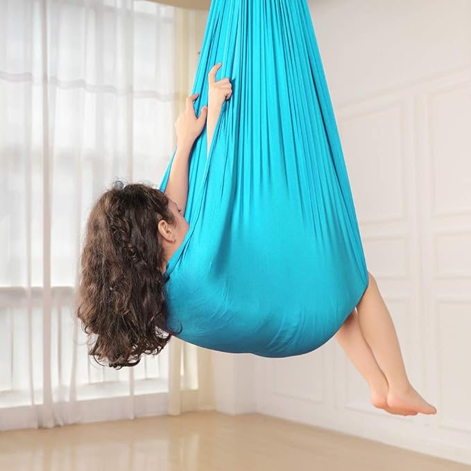 Yoga Swing for Kids Hammock Children Hangin Indoor Outdoor Autism Aspergers,ADHD Kids Hangin Therapy Swing 110inch x 39inch (Hardware Included) Sky Blue