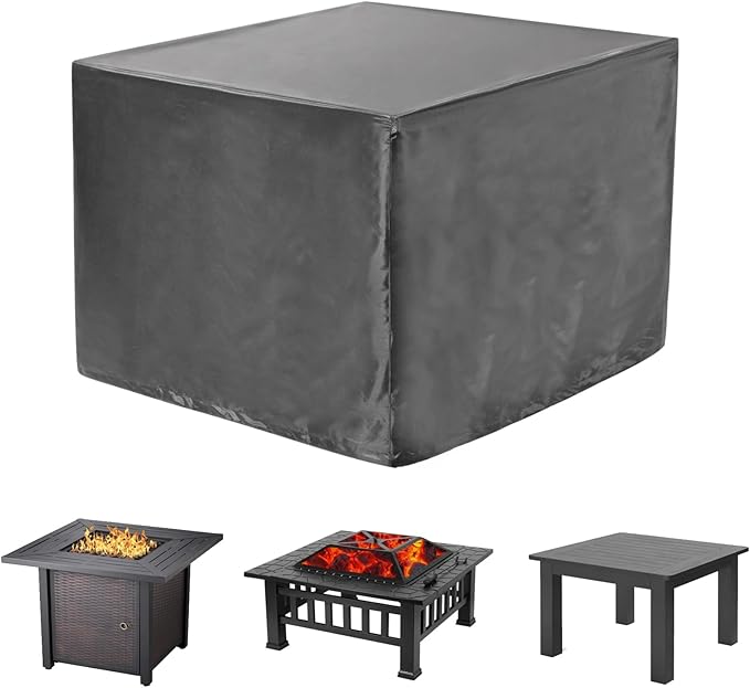 WOMACO Patio Square Fire Pit Cover Waterproof Outdoor Table Covers 48 x 48 inches Windproof Fire Table Firepit Protector - 48" x 48“ x 29”, Gray