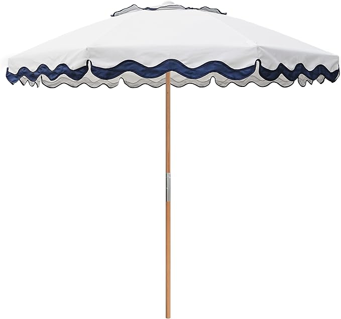 AMMSUN 7.8ft Seashore Umbrella, Outdoor Umbrella, Boho Beach & Patio Umbrella with UV 50+ Air Vent Ash Wood Pole Carry Bag & Water-Resistant Canvas (Rivulet Blue)