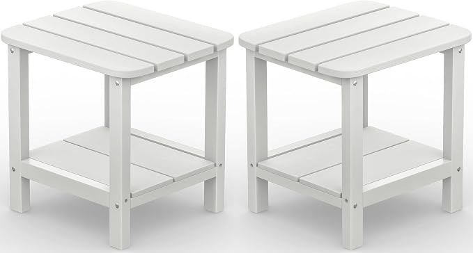 SERWALL Double Adirondack Side Table Set of 2, End Table- White