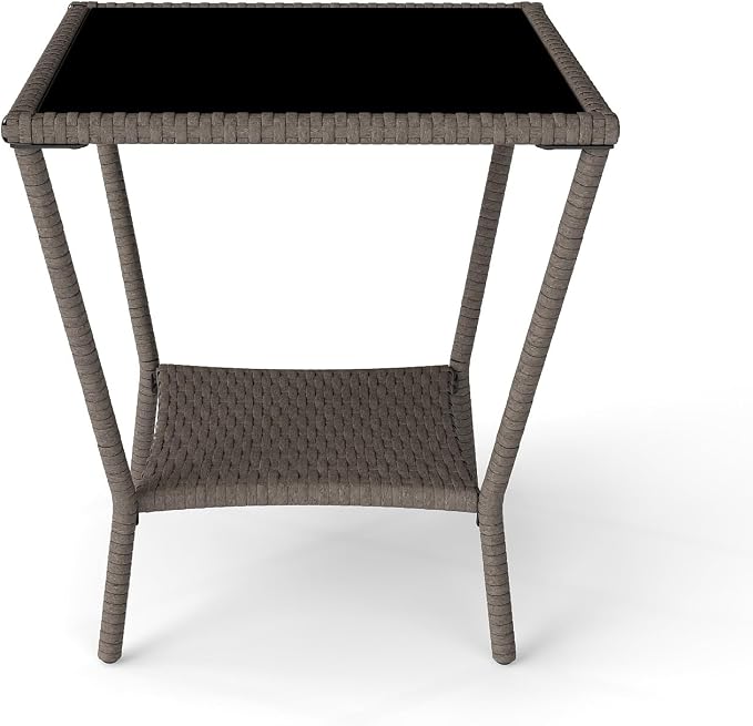 Outdoor Small Patio Table - PE Rattan Coffee Table, Wicker Side Table for Patio, Balcony & Porch, Durable & Iron Frame (1, Sesame Brown)