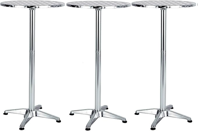 BTEXPERT Aluminum Indoor Outdoor 23.75" Round Restaurant Bar Height 45" Table flip top, Patio Stainless Steel Cocktail Table 25.75" Base Set of 3