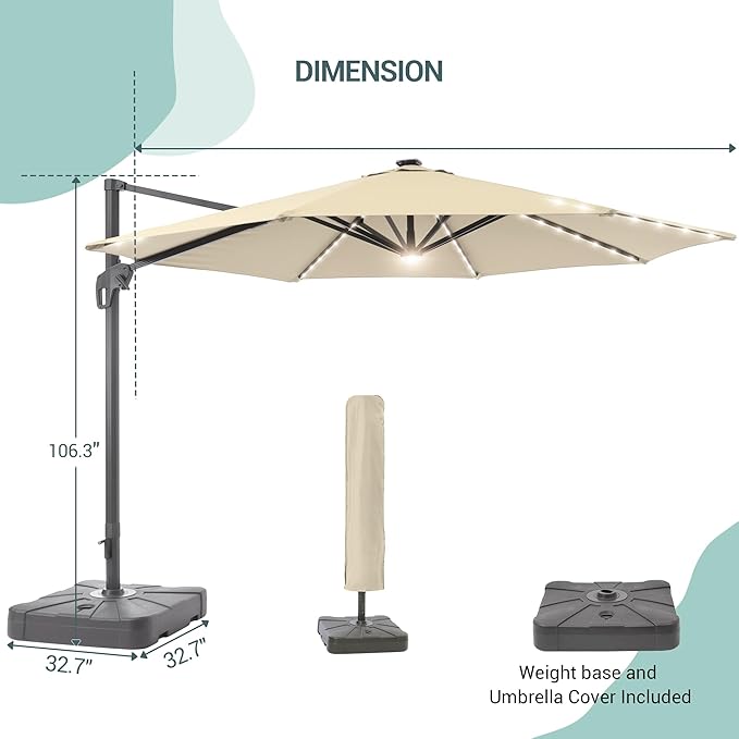 FLAME&SHADE 11 ft Cantilever Offset Patio Umbrella, Large Heavy Duty Outdoor Patio Umbrella Aluminum 360° Rotation Round Outdoor Umbrella for Deck,Pool,Backyard
