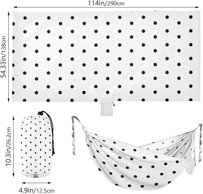 White Background Black Polka Dots 330lb Capacity Hammocks with Portabl Carry Bag Hanging Hammock for Camping & Hiking Essential Bases para hamacas para adultos