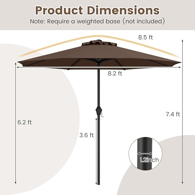 8.5 FT Patio Umbrella Outdoor Table Umbrella, Market Umbrella with Crank Handle, 8 Sturdy Ribs, Air Vent & Sun-Protective Canopy, Parasol for Garden, Backyard, Deck & Pool