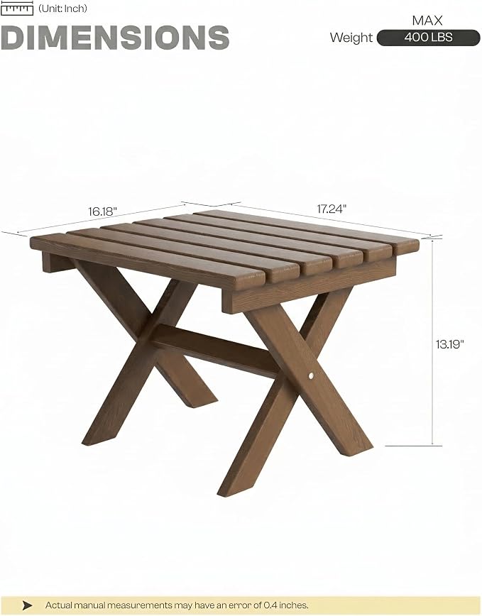 Outdoor Folding Side Table,HDPE Material, Portable Space-Saving Design, Weather-Ready with Authentic Wood-Grain Feel (Teak, 1 Table)