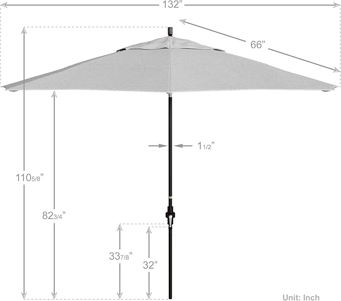 California Umbrella 11Ft Fiberglass Rib Patio Umbrella, Hand-Crank, Tilt-Collar, Bronze Frame, Solution Dyed White Fabric