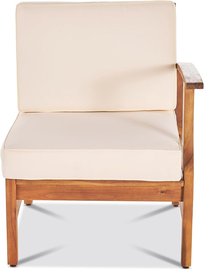 Christopher Knight Home Perla 5 Piece Patio Furniture Set, 5 Seater Acacia Wood Outdoor Corner Sofa Set, Patio Sectional Sofa Couch with Water Resistant Cushions, Teak+Cream