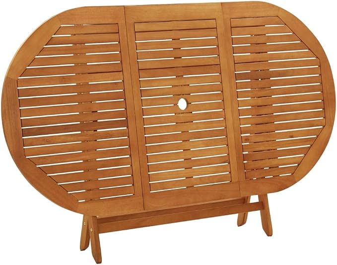 Folding Outdoor Patio Dining Table with Umbrella Hole, Folding Multifunctional Portable Garden Backyard Wooden Folding Foldable Dining Table Home Furniture 63"x33.5"x29.5" -AA